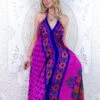 Athena Maxi Dress - Vintage Sari - Magenta & Indigo Retro Jacquard - XS - S/M