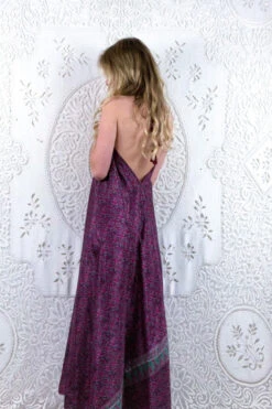 Athena Maxi Dress - Vintage Sari - Mulberry Purple & Jade Tile Print - XS - M/L 6 Athena Maxi Dress - Vintage Sari - Mulberry Purple & Jade Tile Print - XS - M/L -KIKIS Clothing Shop floaty strappy halter neck recycled vintage indian sari strappy maxi sundress dress boho hippie chic party all about audrey 134