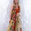 Athena Maxi Dress - Vintage Sari - Embellished Burnt Orange & Sage Floral - S - L/XL