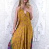 Athena Maxi Dress - Vintage Sari - Honey Yellow Daisy Meadow Floral - S - L/XL