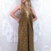 Athena Maxi Dress - Vintage Sari - Ochre Yellow Botanical Print - S - L/XL