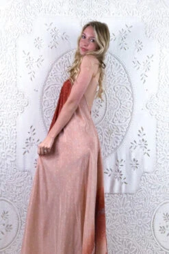 Athena Maxi Dress - Vintage Sari - Dusty Pink & Burnt Orange Fade - XS - L/XL 7 Athena Maxi Dress - Vintage Sari - Dusty Pink & Burnt Orange Fade - XS - L/XL -KIKIS Clothing Shop floaty strappy halter neck recycled vintage indian sari strappy maxi sundress dress boho hippie chic party all about audrey 179