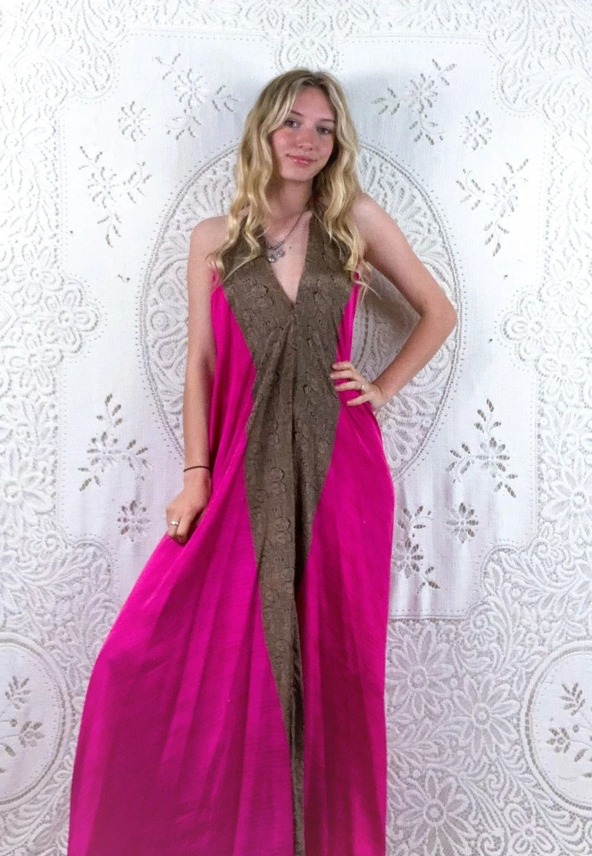 KIKIS Clothing Shop -KIKIS Clothing Shop floaty strappy halter neck recycled vintage indian sari strappy maxi sundress dress boho hippie chic party all about audrey 187