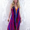 Athena Maxi Dress - Vintage Sari - Magenta Pink & Bright Stripe - XS - M/L