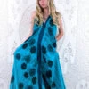 Athena Maxi Dress - Vintage Sari - Tonal Turquoise Floral - XS - L/XL