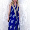 Athena Maxi Dress - Vintage Sari - Indigo Blue Bold Paisley Motif - XS - M/L