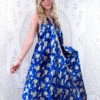 Athena Maxi Dress - Vintage Sari - Crystal Blue Floral - S - M/L
