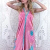 Athena Maxi Dress - Vintage Sari - Pink Lemonade & Mint Floral - S - M/L