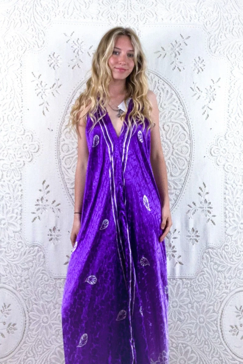 Athena Maxi Dress - Vintage Sari - Ultraviolet Shimmer - S - M/L 1 Athena Maxi Dress - Vintage Sari - Ultraviolet Shimmer - S - M/L