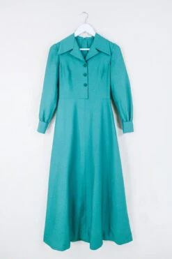 Vintage Notched Collar Maxi Dress - Dark Sage Green - Size XXS/XS