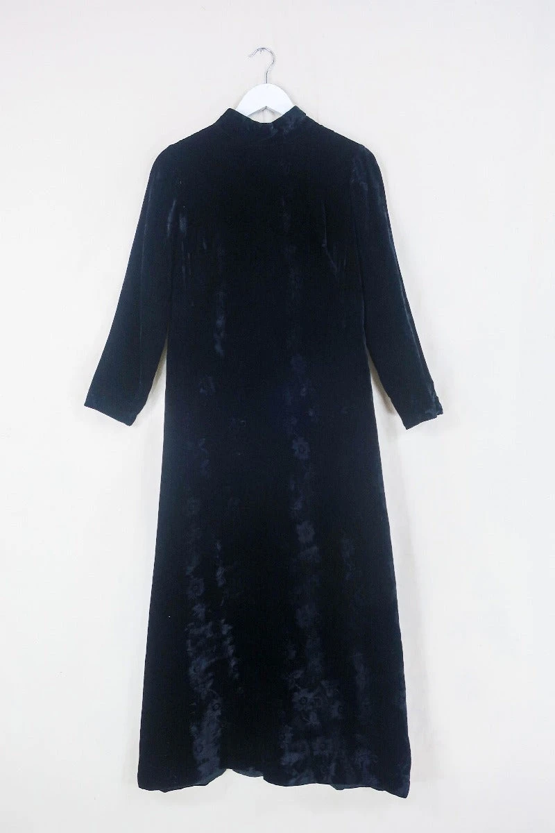 Vintage Velvet Maxi Dress - Gothic Black Jacquard - Size S/M 1 Vintage Velvet Maxi Dress - Gothic Black Jacquard - Size S/M