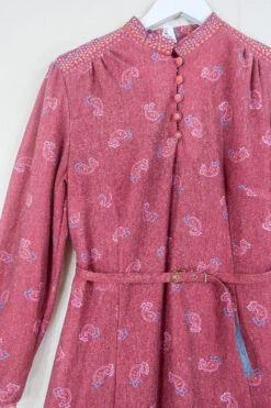 Vintage Mini Dress - Cherry Red Sweet Paisley - Size S/M -KIKIS Clothing Shop genuine 1970s vintage clothing boho slow fashion upcycled hippie clothing sourced by all about audrey 147