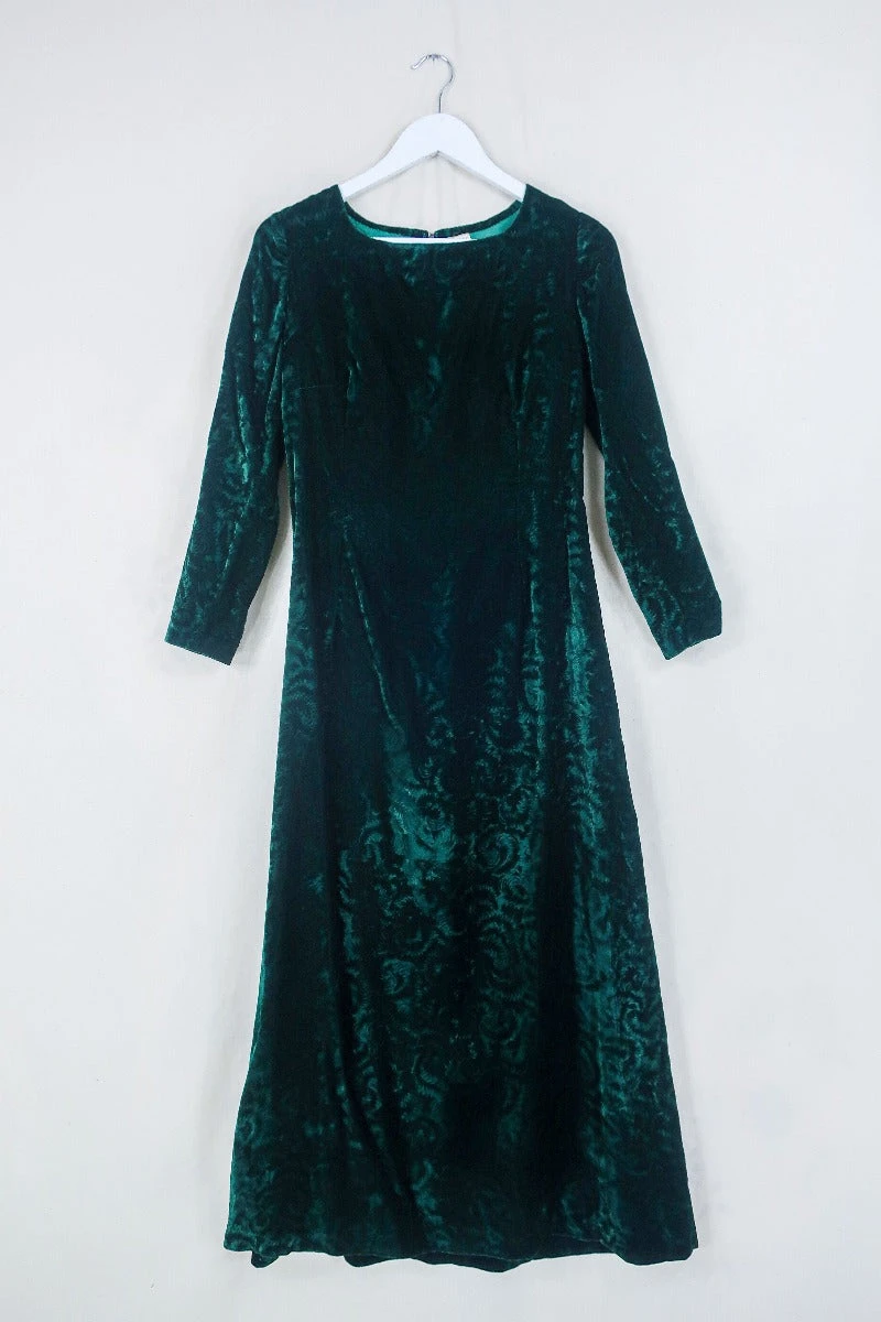 Vintage Maxi Dress - Dark Forest Green Velvet - Size XXS 1 Vintage Maxi Dress - Dark Forest Green Velvet - Size XXS