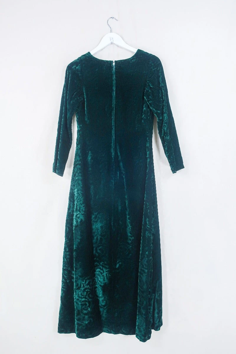 Vintage Maxi Dress - Dark Forest Green Velvet - Size XXS 3 Vintage Maxi Dress - Dark Forest Green Velvet - Size XXS - Image 3