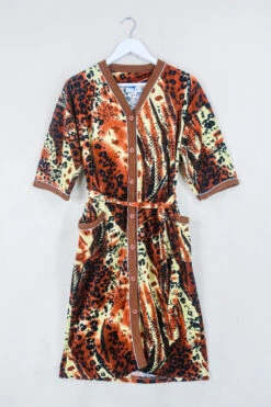 Vintage Terry Towelling Midi Dress - Safari Animal Print - Size L