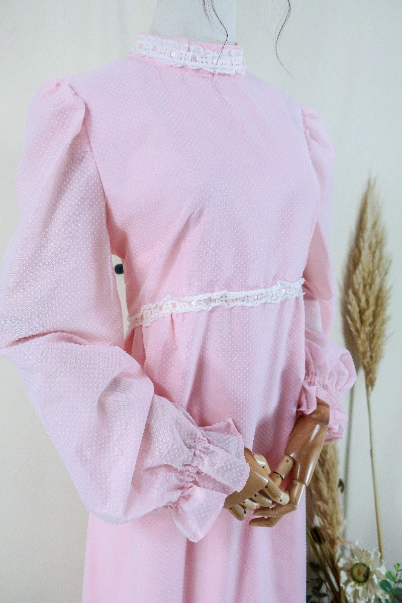 Vintage Lacy Maxi Dress - Ballet Pink Polka Dots - Size M/L 2 Vintage Lacy Maxi Dress - Ballet Pink Polka Dots - Size M/L - Image 2