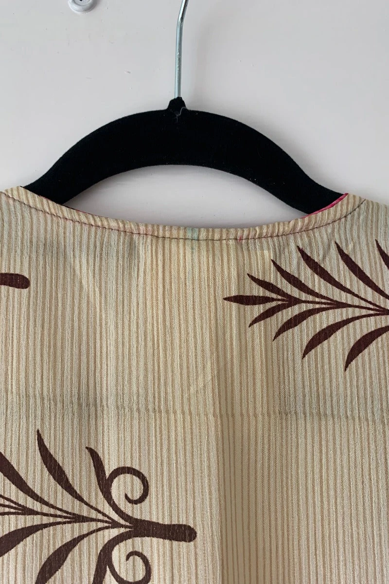 Venus Maxi Dress - Vintage Sari - Pearl, Mauve & Magenta Motif - Size S/M 4 Venus Maxi Dress - Vintage Sari - Pearl, Mauve & Magenta Motif - Size S/M - Image 4