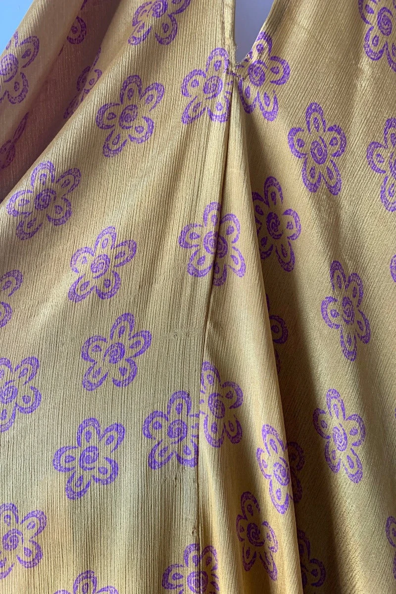 Athena Maxi Dress - Vintage Sari - Honey Yellow Daisy Meadow Floral - S - L/XL 5 Athena Maxi Dress - Vintage Sari - Honey Yellow Daisy Meadow Floral - S - L/XL - Image 5