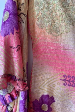 Venus Maxi Dress - Vintage Sari - Pink Sky, Gold & Violet Floral - Size S/M -KIKIS Clothing Shop image 04c2fd5a b6e6 4a1f acdc fb5299117a79