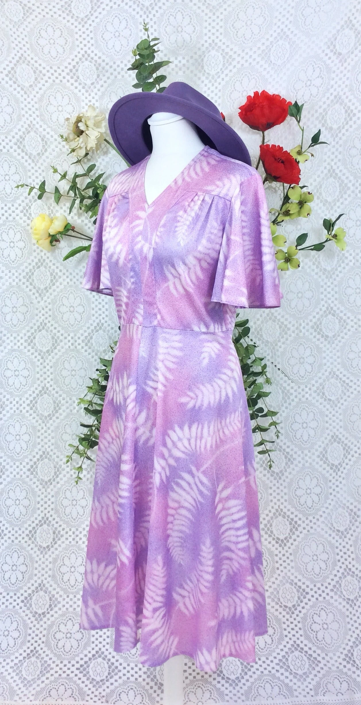 SALE Vintage 70s Day Dress - Lilac Mauve Pink Ferns - Size XS/S 1 SALE Vintage 70s Day Dress - Lilac Mauve Pink Ferns - Size XS/S