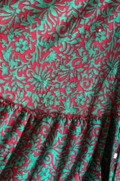 Blossom Halter Maxi Dress - Vintage Sari - Jade Green & Ruby Red Jacquard - Free Size S/M -KIKIS Clothing Shop image 0c2741c0 2bb7 412a b546 5f988b7317b8