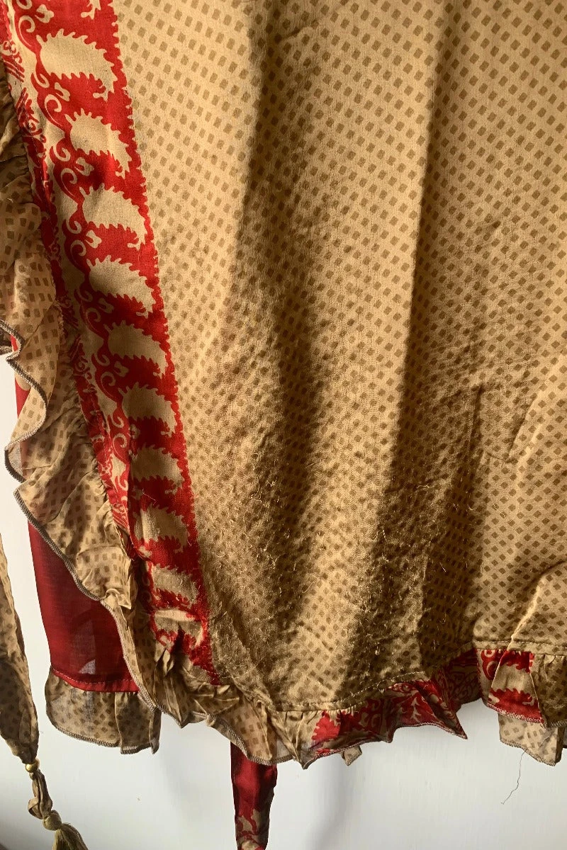 Venus Vintage Sari Midi Dress - Bronze & Crimson Abstract Rococo - Size M/L 4 Venus Vintage Sari Midi Dress - Bronze & Crimson Abstract Rococo - Size M/L - Image 4