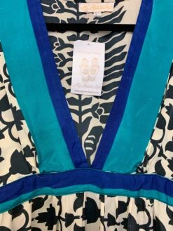 Pansy Mini Dress - Indian Sari - Circular Flounce Sleeve - Cream, Ink Black & Blue Floral Tile Print - Free Size S/M -KIKIS Clothing Shop image 107dfb5f 63a7 4137 9036 6f1142564eb5