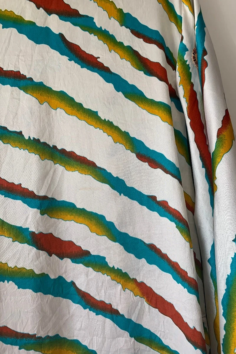 Venus Vintage Sari Midi Dress - Salt White & Stripe Embroidered Flowers - Size M/L 5 Venus Vintage Sari Midi Dress - Salt White & Stripe Embroidered Flowers - Size M/L - Image 5