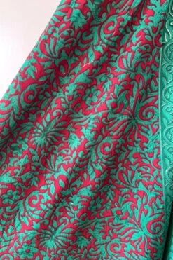 Blossom Halter Maxi Dress - Vintage Sari - Jade Green & Ruby Red Jacquard - Free Size S/M -KIKIS Clothing Shop image 14e94681 c53d 4c1a b9b7 bcc19326b791