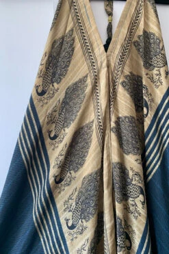 Athena Maxi Dress - Vintage Sari - Midnight Blue & Champagne Peacock Print - XS - S/M 9 Athena Maxi Dress - Vintage Sari - Midnight Blue & Champagne Peacock Print - XS - S/M -KIKIS Clothing Shop image 2722d9d8 a89b 4851 9e03 cd02de33cd25