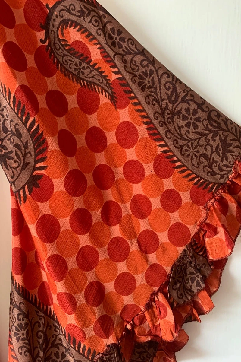 Venus Maxi Dress - Vintage Sari - Terracotta Tile & Paisley Print - Size S/M 5 Venus Maxi Dress - Vintage Sari - Terracotta Tile & Paisley Print - Size S/M - Image 5