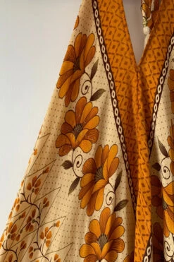 Athena Maxi Dress - Vintage Sari - Sparkly Cream & Honey Yellow Floral - XS - M/L -KIKIS Clothing Shop image 2cf2f910 7327 455c b2a3 02d335a31e6e