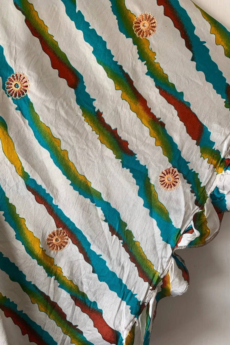 Venus Vintage Sari Midi Dress - Salt White & Stripe Embroidered Flowers - Size M/L 7 Venus Vintage Sari Midi Dress - Salt White & Stripe Embroidered Flowers - Size M/L - Image 7