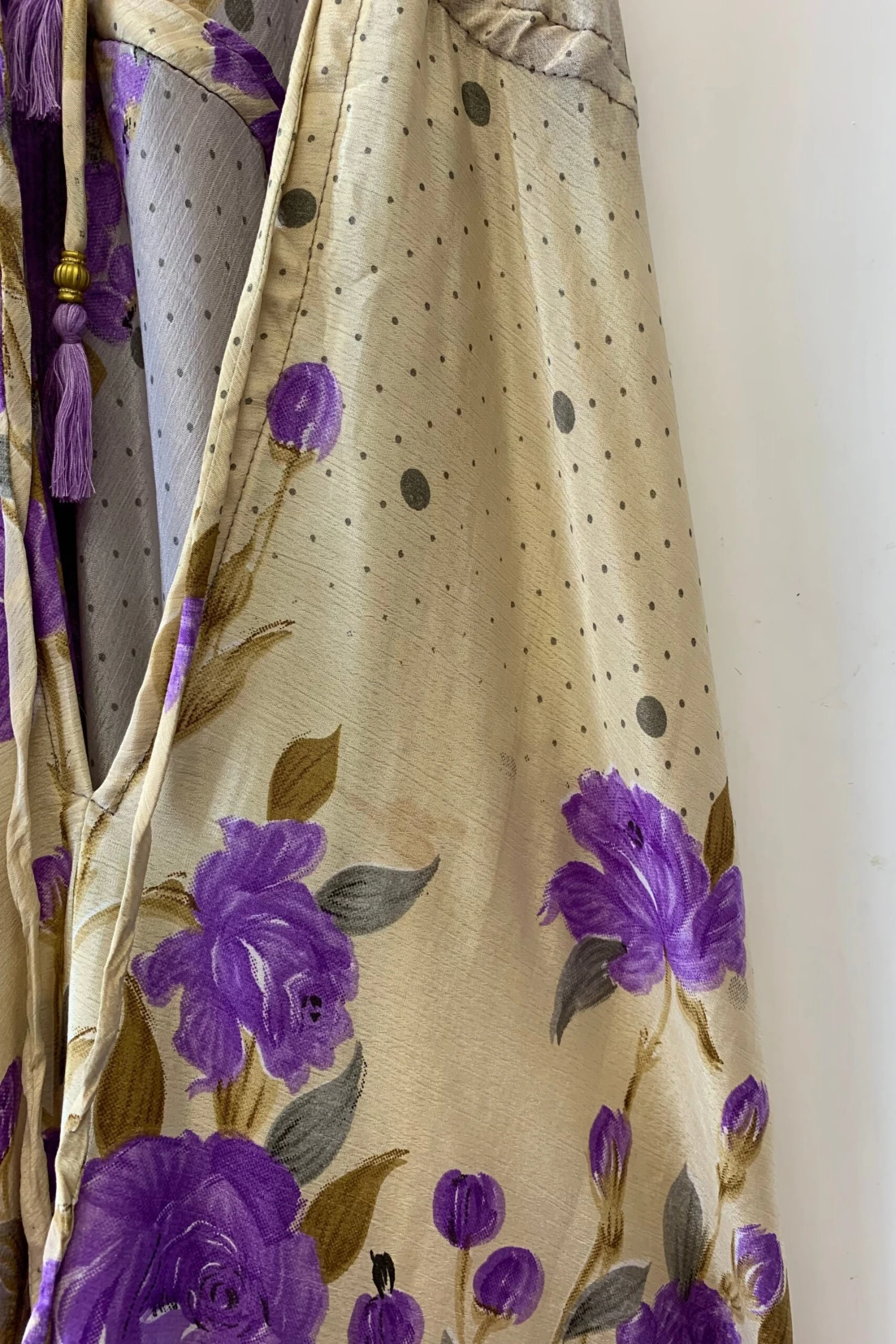 Eden Halter Maxi Dress - Vintage Sari - Lilac & Beige Blossom Floral - Free Size S/M 6 Eden Halter Maxi Dress - Vintage Sari - Lilac & Beige Blossom Floral - Free Size S/M - Image 6