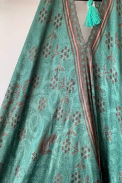 Athena Maxi Dress - Vintage Sari - Juniper & Red Clay Floral - XS - L/XL -KIKIS Clothing Shop image 2f21eca7 6dba 4b1e 8eba ebfa1a04e0b5