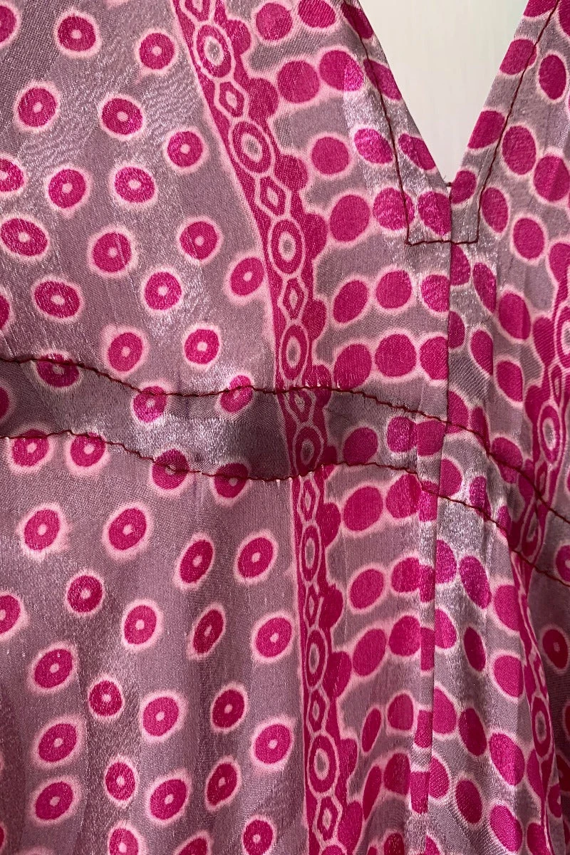 Blossom Halter Maxi Dress - Vintage Sari - Retro Raspberry Pink & Lilac Floral - Free Size S/M 4 Blossom Halter Maxi Dress - Vintage Sari - Retro Raspberry Pink & Lilac Floral - Free Size S/M - Image 4