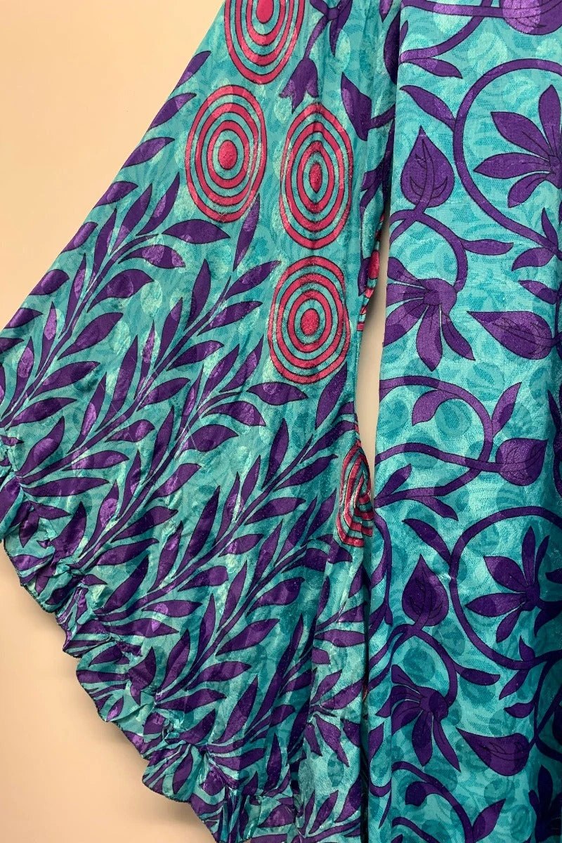 Venus Maxi Dress - Vintage Sari - Turquoise & Violet Vines - Size M/L 4 Venus Maxi Dress - Vintage Sari - Turquoise & Violet Vines - Size M/L - Image 4