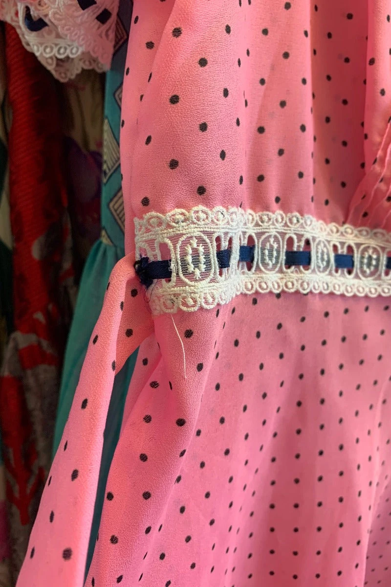 Vintage Pink Prairie Polka Dot Maxi Dress - Size S 4 Vintage Pink Prairie Polka Dot Maxi Dress - Size S - Image 4