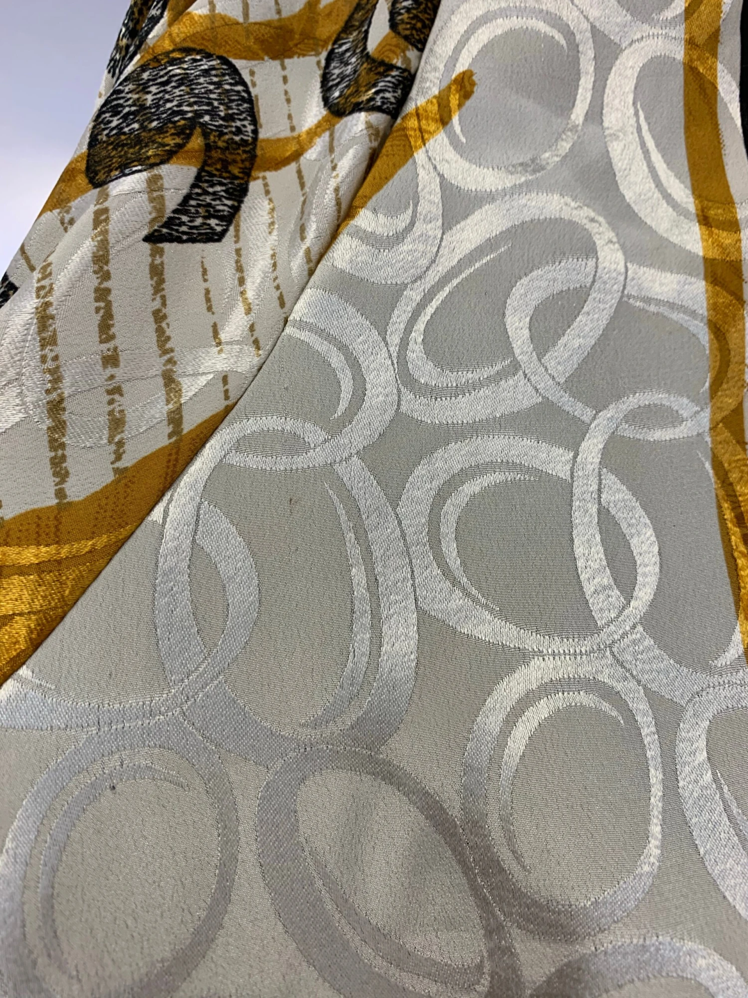 Pansy Mini Dress - Indian Sari - Circular Flounce Sleeve - Ivory, Honey & Raven Brushstroke Shimmer - Free Size M/L 9 Pansy Mini Dress - Indian Sari - Circular Flounce Sleeve - Ivory, Honey & Raven Brushstroke Shimmer - Free Size M/L - Image 9