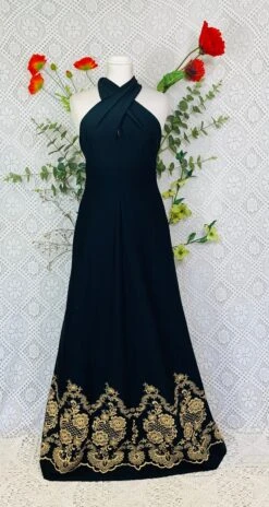 SALE Vintage 70s Black Maxi Dress With Gold Embroidery - Size - XS -KIKIS Clothing Shop image 425fbd69 762d 4c03 8ea4 10dfe509e4a2