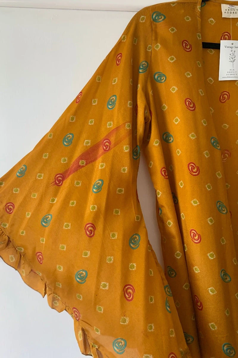 SALE Venus Maxi Dress - Vintage Sari - Mango Yellow Polka Dot Motif - Size L/XL 4 SALE Venus Maxi Dress - Vintage Sari - Mango Yellow Polka Dot Motif - Size L/XL - Image 4