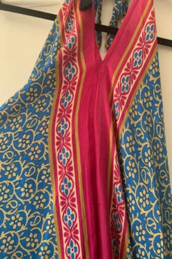 Athena Maxi Dress - Vintage Sari - Cornflower Blue & Cerise Tile Print - XS - S/M -KIKIS Clothing Shop image 49fdb416 189f 494d 89c5 7107571e8047