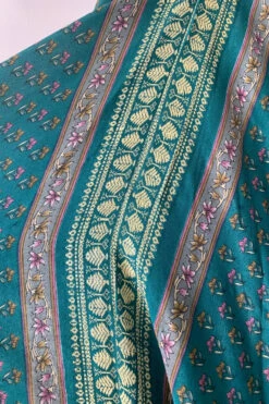 Athena Maxi Dress - Vintage Sari - Embroidered Teal & Blush Motif - XS - S/M -KIKIS Clothing Shop image 4c25818f 52d8 4906 b039 136040532d08