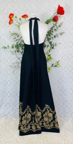 SALE Vintage 70s Black Maxi Dress With Gold Embroidery - Size - XS -KIKIS Clothing Shop image 4e775735 3f3e 4de8 9d33 2547b96bd8f4