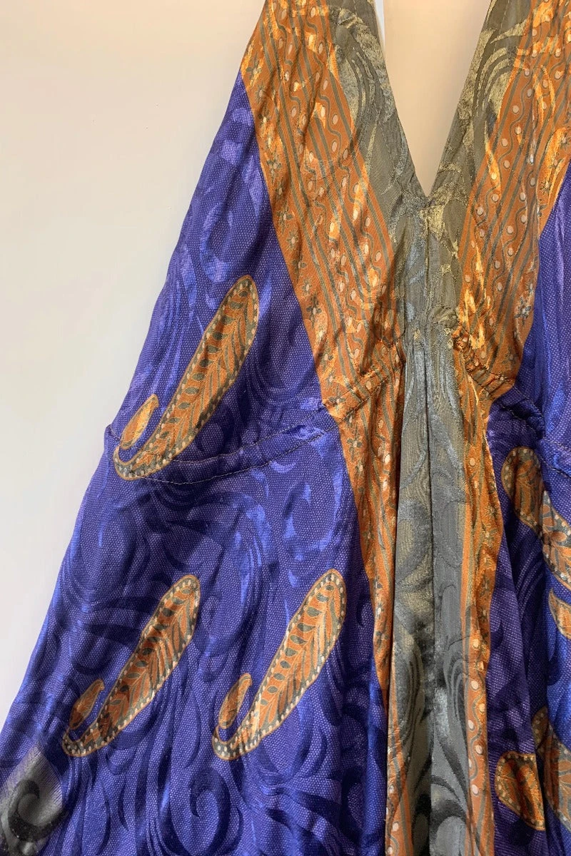 Eden Halter Maxi Dress - Vintage Sari - Violet & Gold Check Shimmer - Free Size S/M 4 Eden Halter Maxi Dress - Vintage Sari - Violet & Gold Check Shimmer - Free Size S/M - Image 4