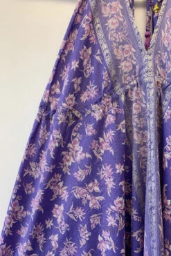 Eden Halter Maxi Dress - Vintage Sari - Embroidered Lilac & Champagne Wildflower - Free Size S/M -KIKIS Clothing Shop image 579d29d8 2371 4ad2 bc73 e6733008a158