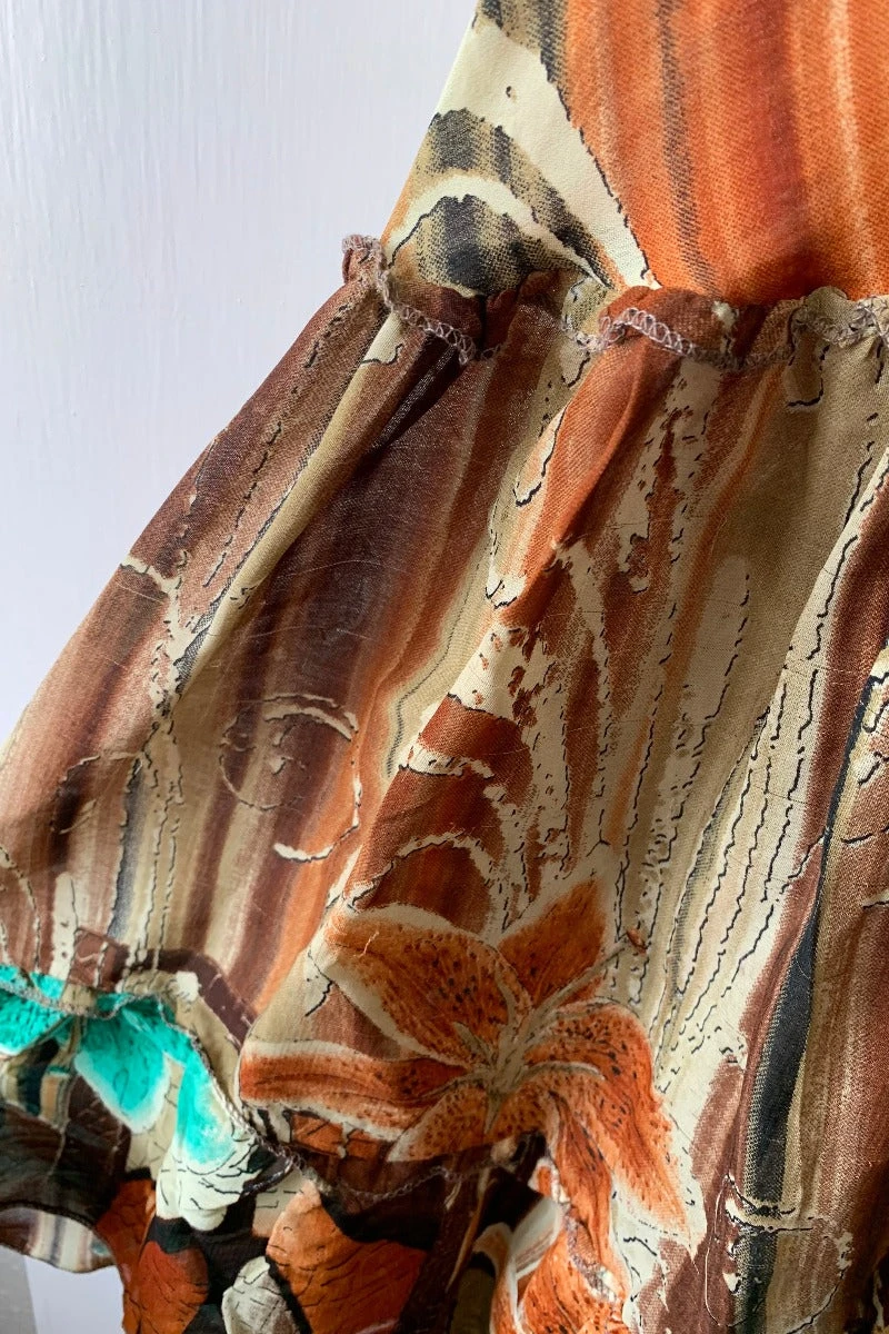 Blossom Halter Maxi Dress - Vintage Sari - Tiger Eye Stripe & Jade Lilies - Free Size M/L 4 Blossom Halter Maxi Dress - Vintage Sari - Tiger Eye Stripe & Jade Lilies - Free Size M/L - Image 4