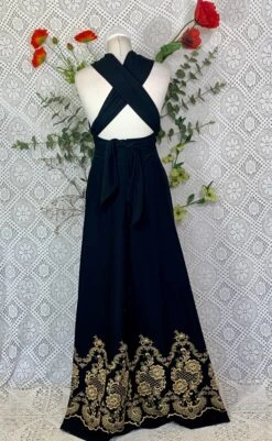 SALE Vintage 70s Black Maxi Dress With Gold Embroidery - Size - XS -KIKIS Clothing Shop image 591df71e edb3 4997 82eb 80f85b9c7536