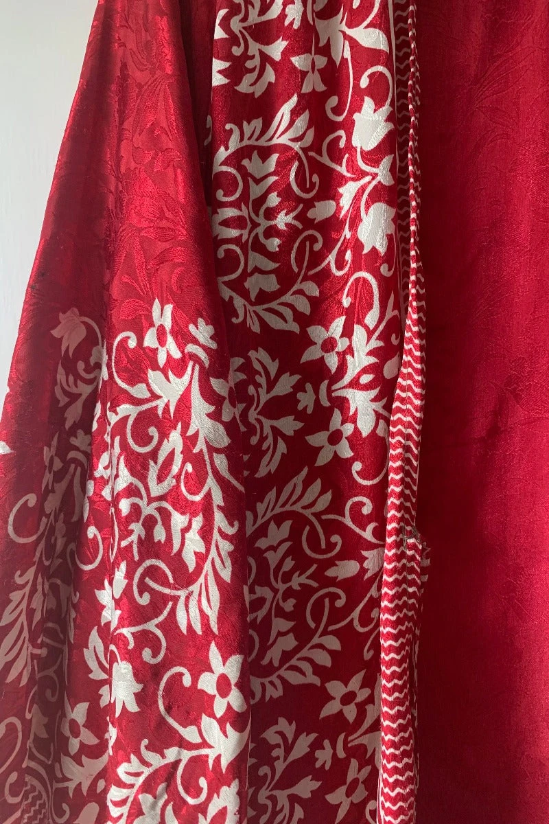 Karina Kimono Mini Dress - Vintage Sari - Ruby & Pearl Baroque Floral - Free Size S 6 Karina Kimono Mini Dress - Vintage Sari - Ruby & Pearl Baroque Floral - Free Size S - Image 6