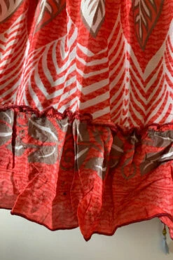 SALE - Blossom Halter Maxi Dress - Vintage Sari - Coral Pink & Taupe Leaf Print - Free Size S/M -KIKIS Clothing Shop image 620258e4 8752 43a3 b8dd d0a829f45ac5